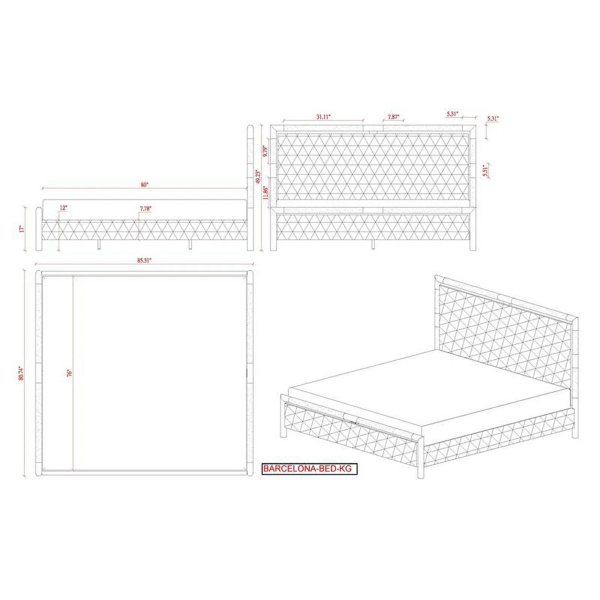 Gloss White Wood & Acrylic King-size 3-Piece Bedroom Set G7751