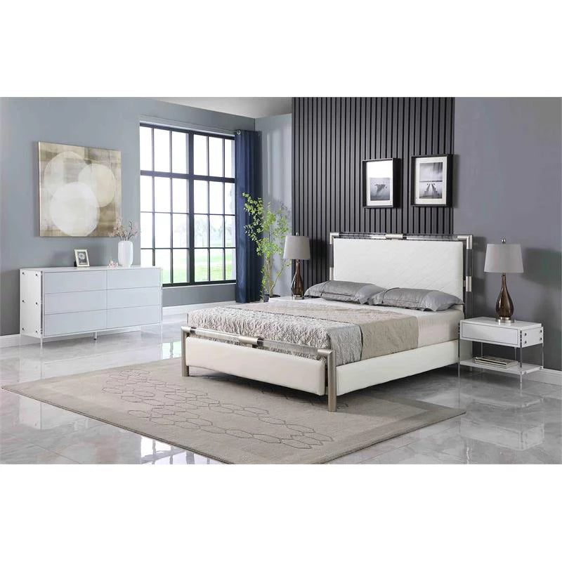 Gloss White Wood & Acrylic King-size 3-Piece Bedroom Set G7751