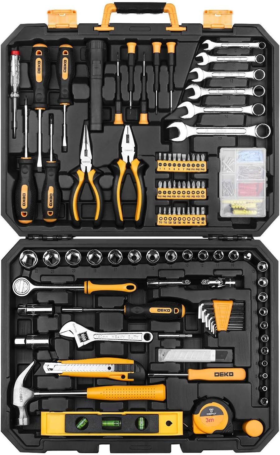 208 Piece General Household Hand Tool Kit with Plastic Toolbox Storage Case B9996