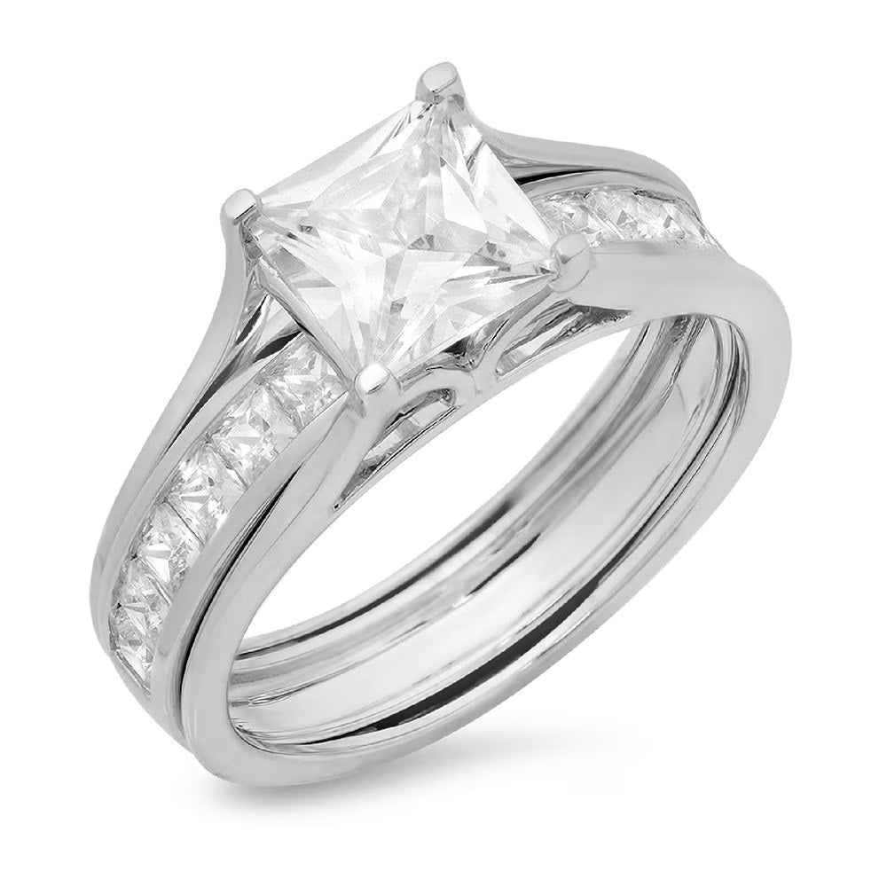 18K White Gold Princess Cut Diamond Engagement Ring Set size 3.5 J40911