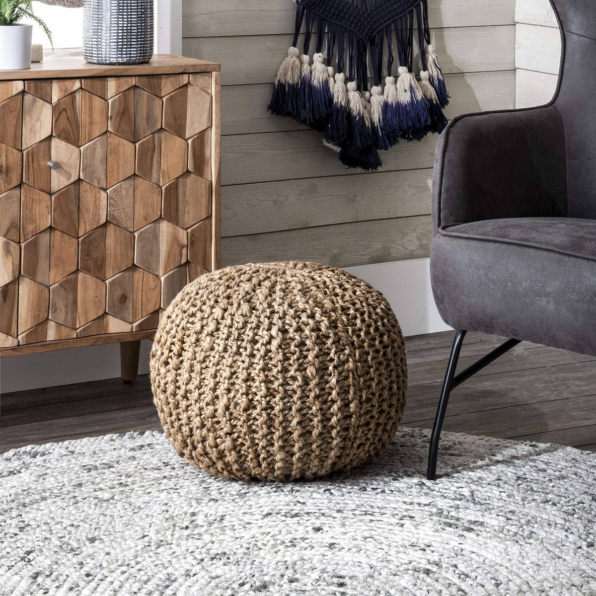 Jute Filled Ottoman Pouf Z4368