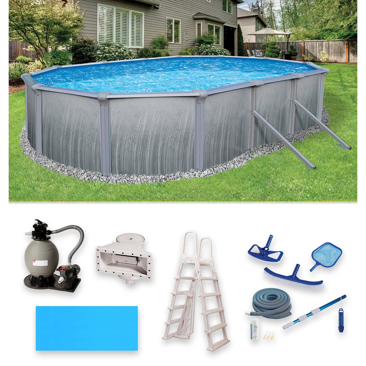 12-ft x 24-ft Oval 52-in Deep Metal Wall Swimming Pool Y200