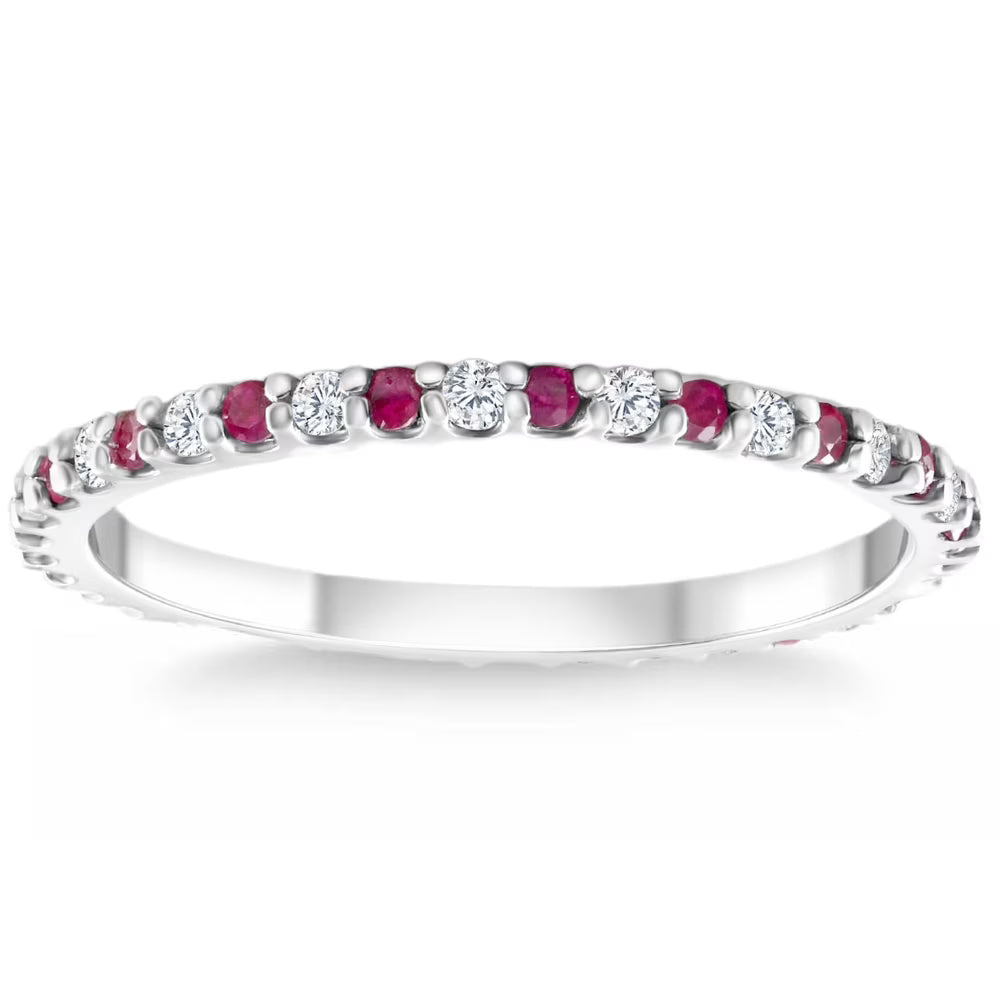 14k White Gold Ruby & Diamond Eternity Wedding Ring P97659