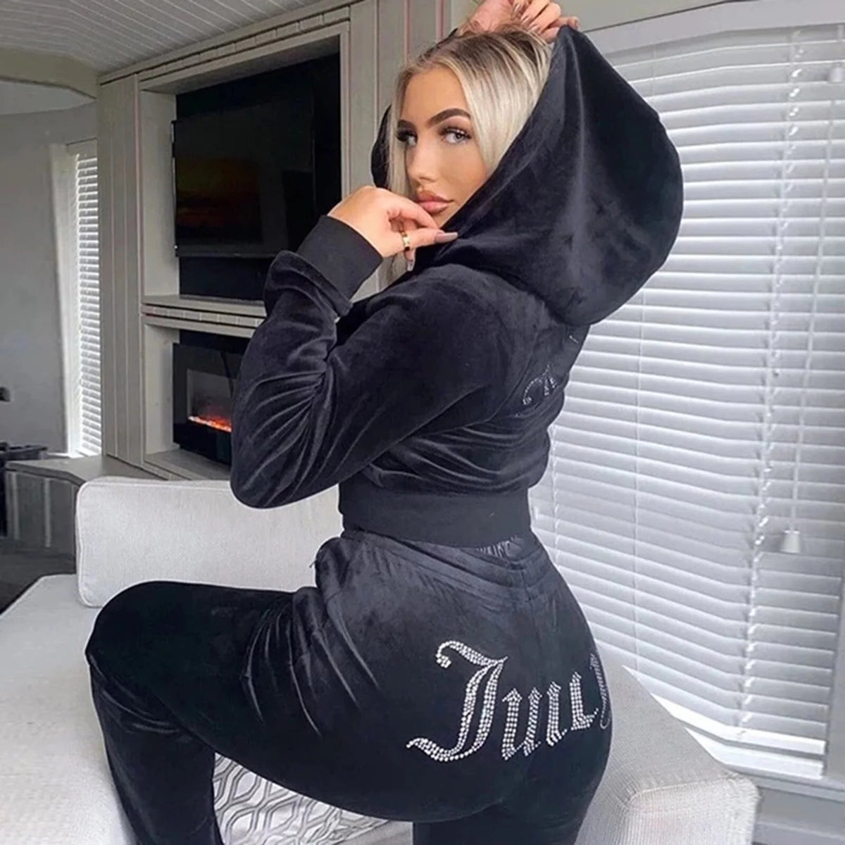 Velour 2-Piece Hoodie Tracksuit Set S269