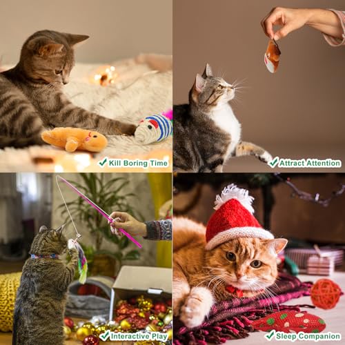 12Pcs Christmas Cat Toys Set with Catnip Plush Mice Feather Cat Wand J465548