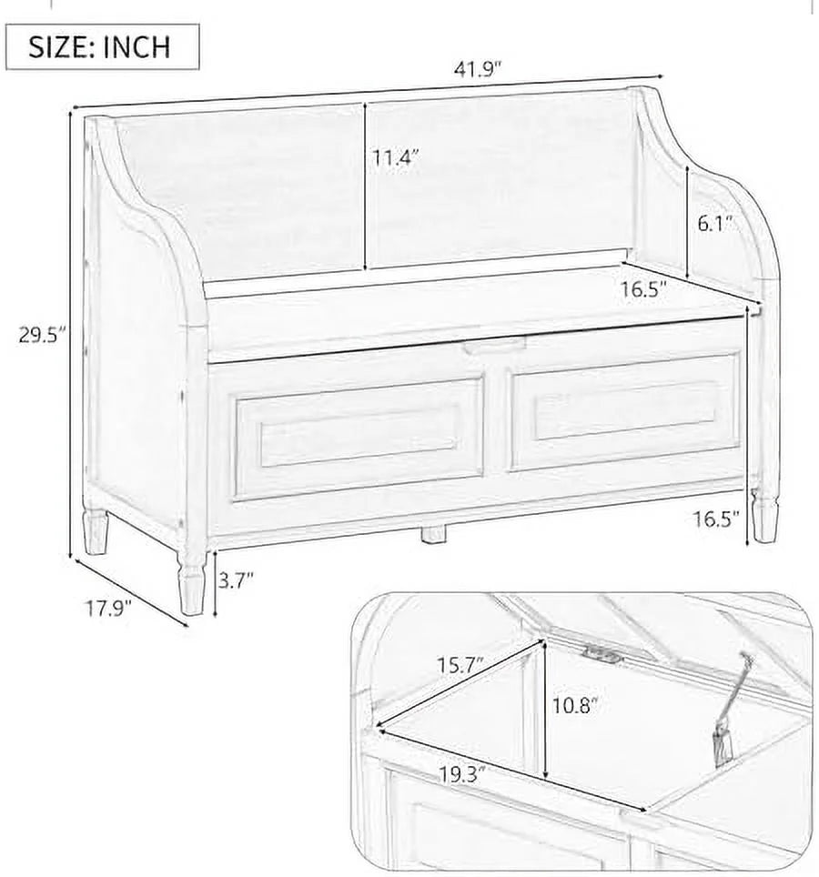 Rustic Multifunctional Bench with Removable Cushion and Hidden Storage I64737