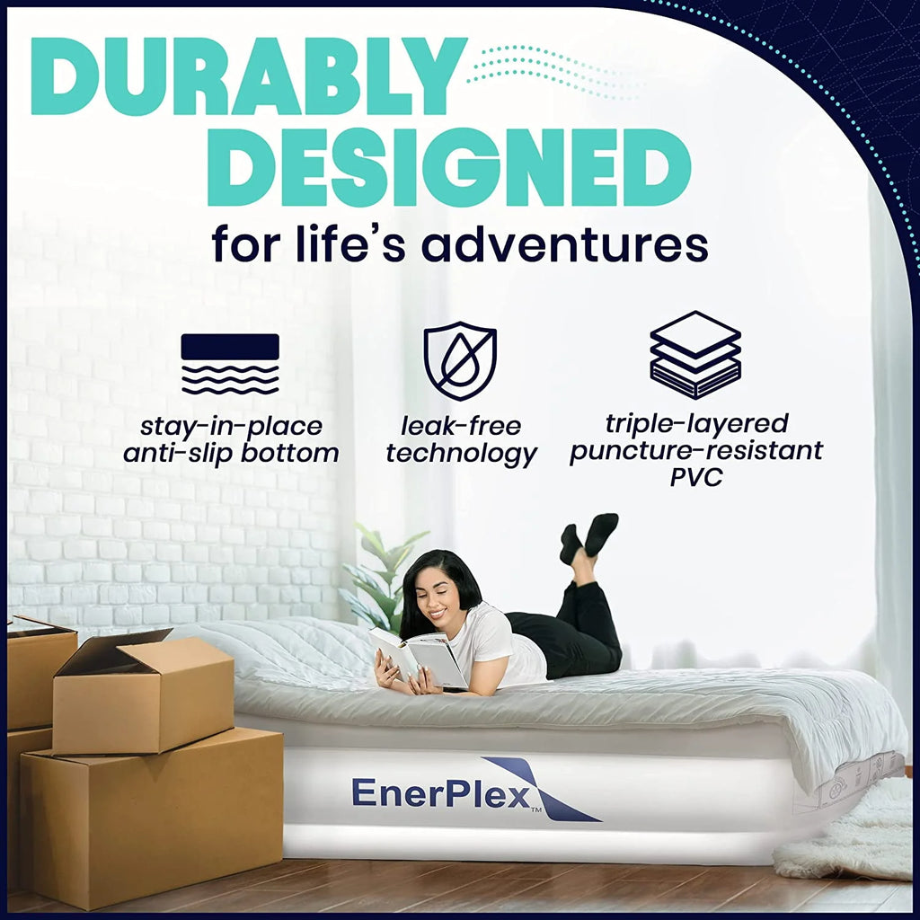 Queen 13 Inch Double Height Air Mattress with Built-in Pump F7326