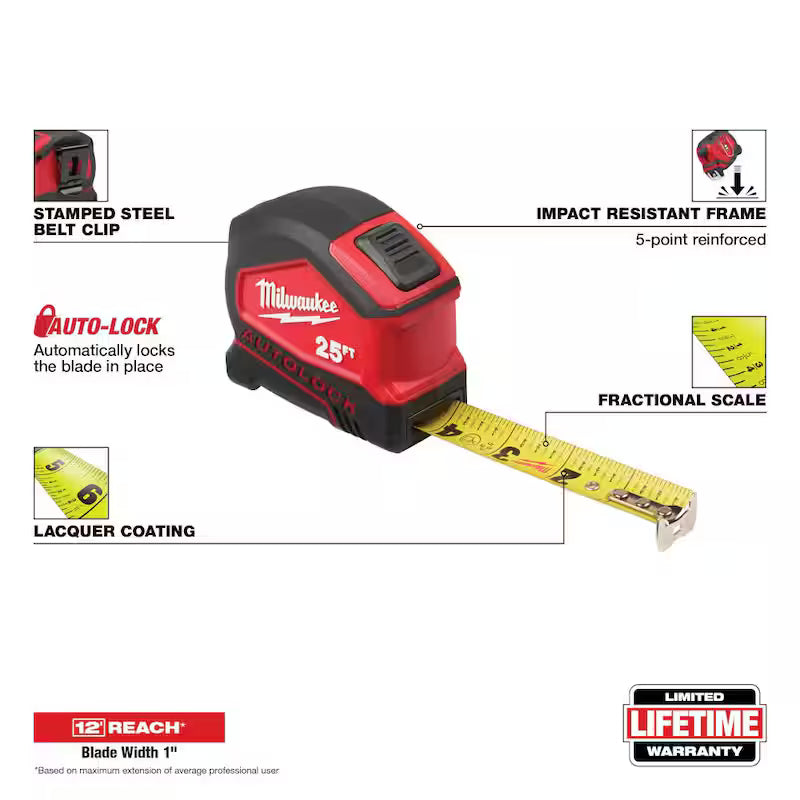 25 ft. SAE Tape Measure with Fractional Scale T190