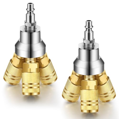 2 Pcs 3 Way Air Manifold Air Hose Splitter with 3 Steel Couplers and 1/4" Male NPT Plug G3207