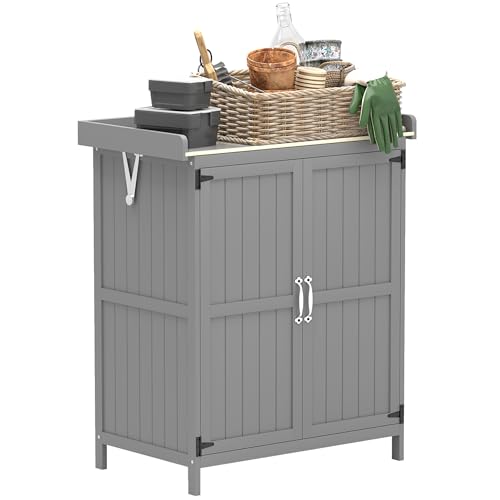 Outdoor Storage Cabinet with Metal Tabletop and Shelf C5835