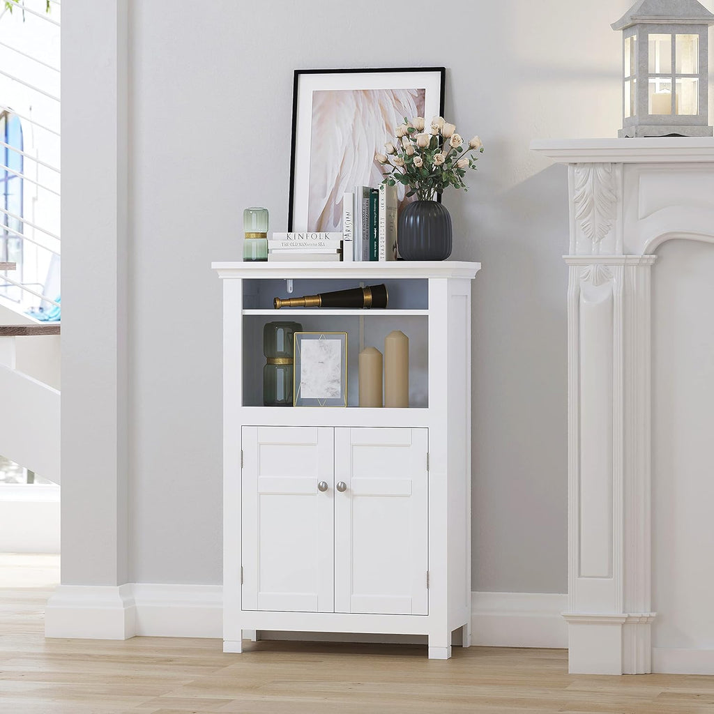 Freestanding Bathroom Cabinet with Drawer and Adjustable Shelf, White F8245