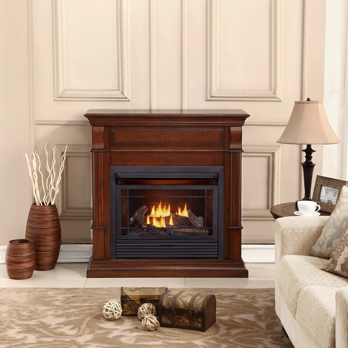 26,000 BTU Dual Fuel Ventless Gas Fireplace with Remote Control L825257