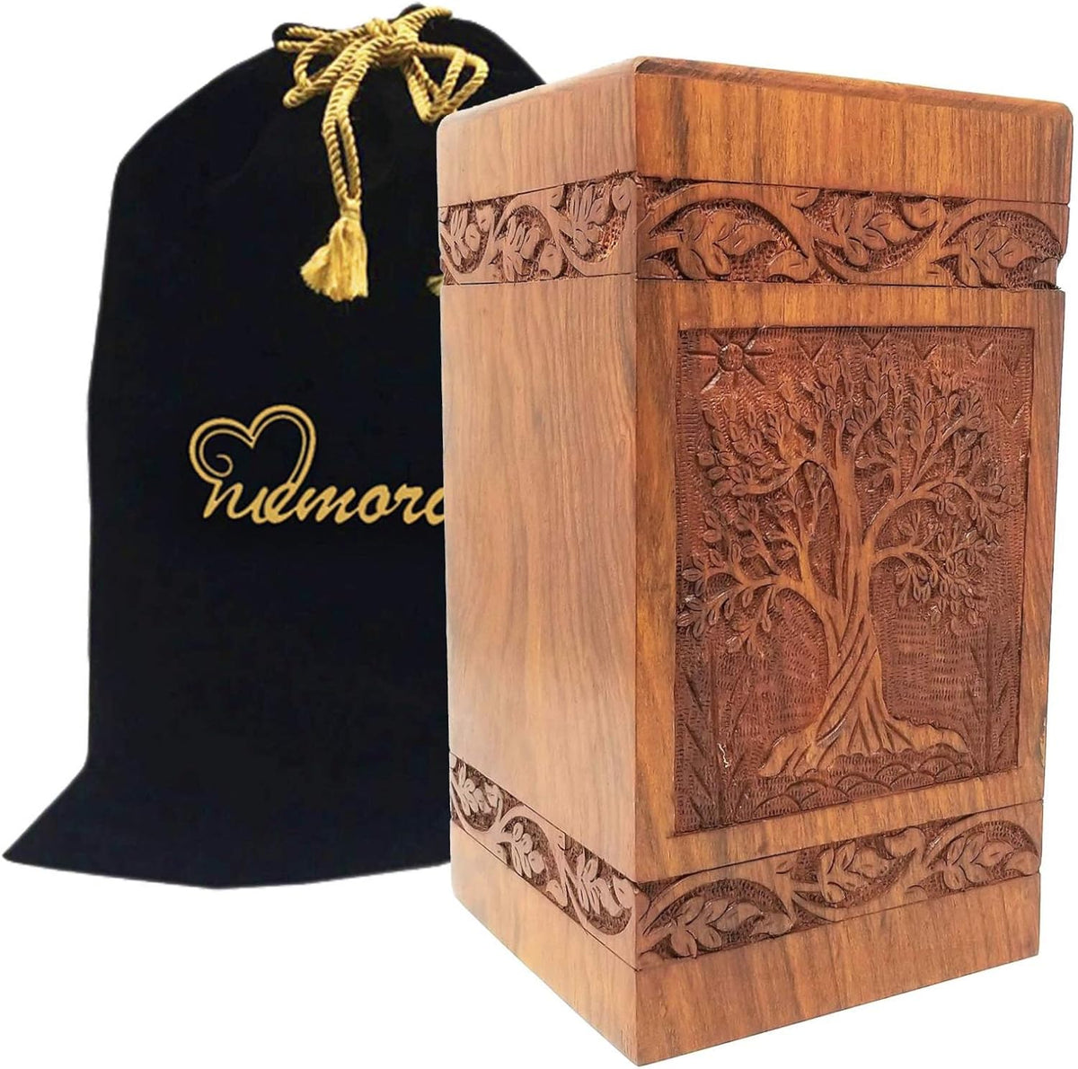Solid Rosewood Cremation Urn with Hand-Carved Cross Design P590108