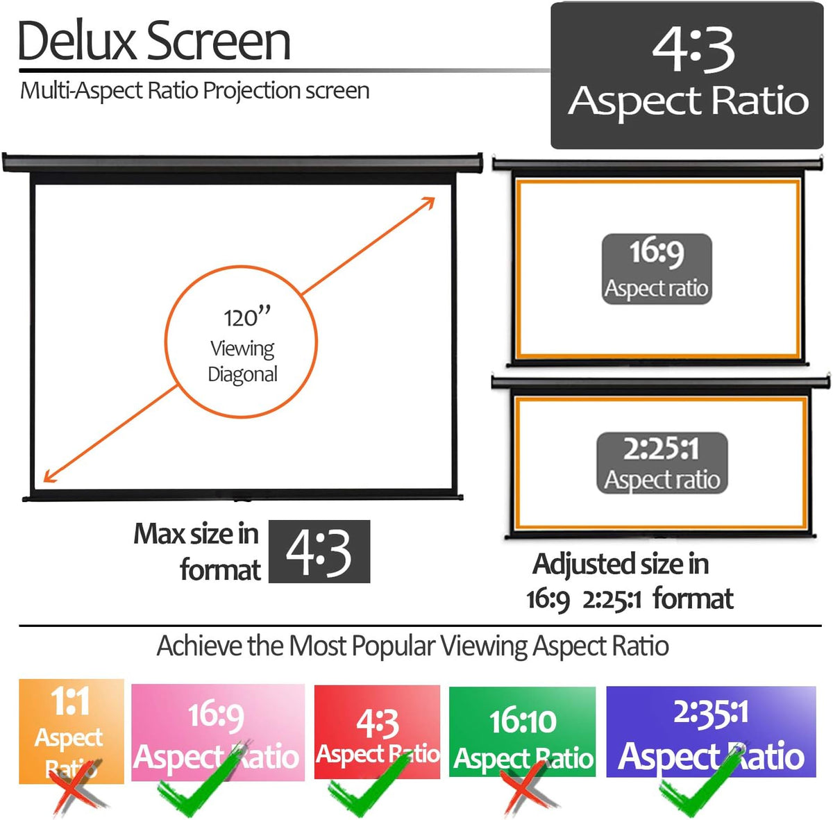 120 inch Motorized Projector Screen 4:3 with Remote Control O76374