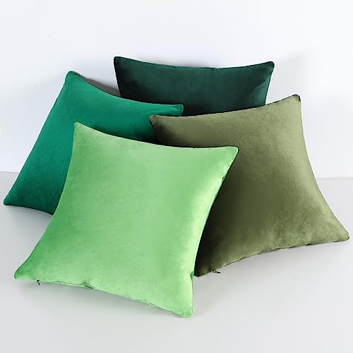 Set of 4 Velvet Decorative Throw Pillow Covers British Green 18 x 18 Inch Y70323