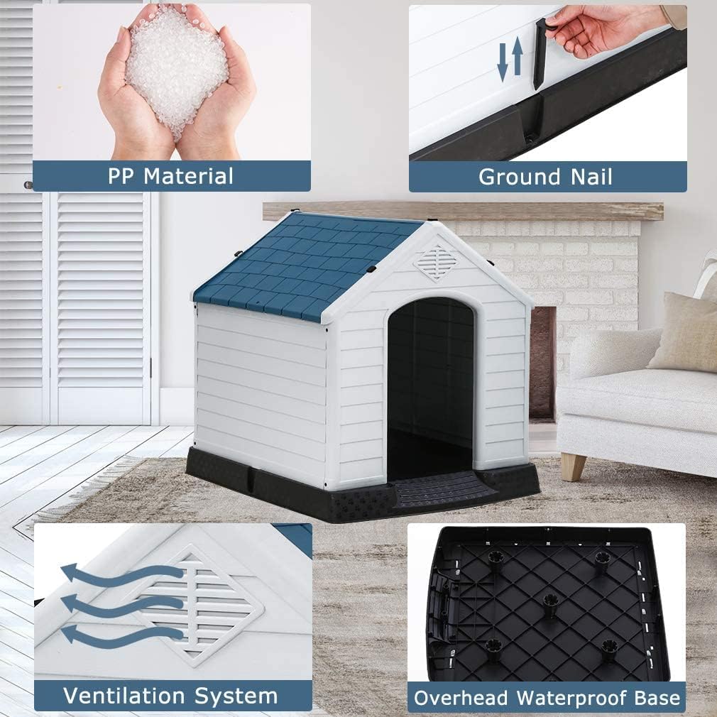 Large Plastic Dog House with Air Vents and Elevated Floor L665