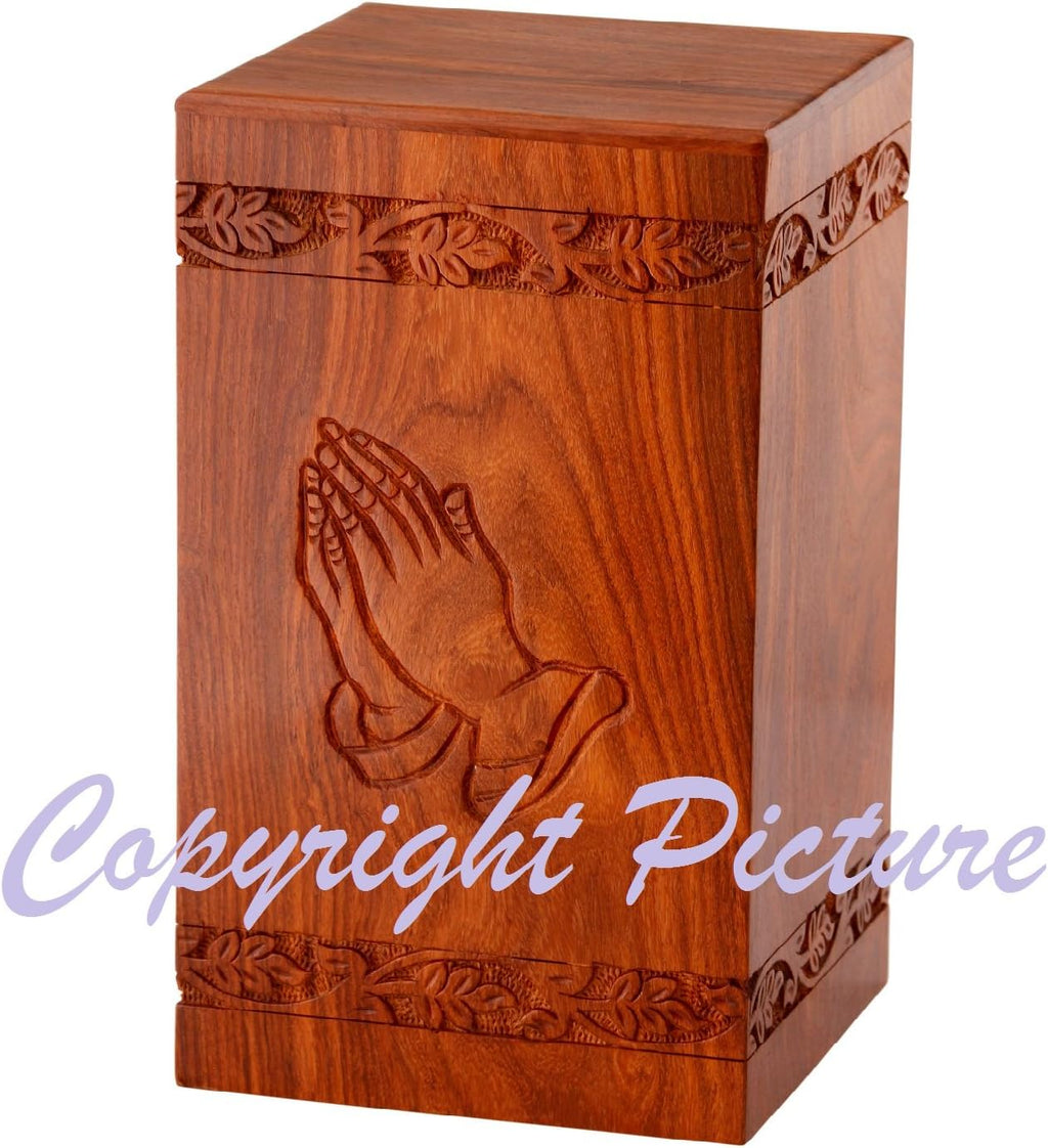 Solid Rosewood Cremation Urn with Hand-Carved Cross Design P590108