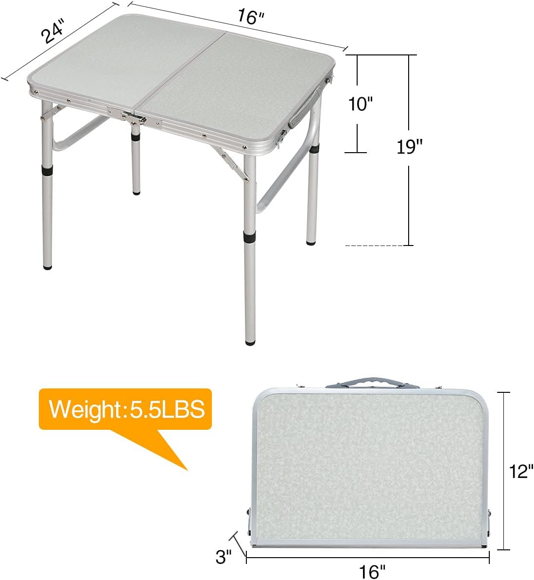 24''x16'' Aluminum Adjustable Folding Camping Table O7468