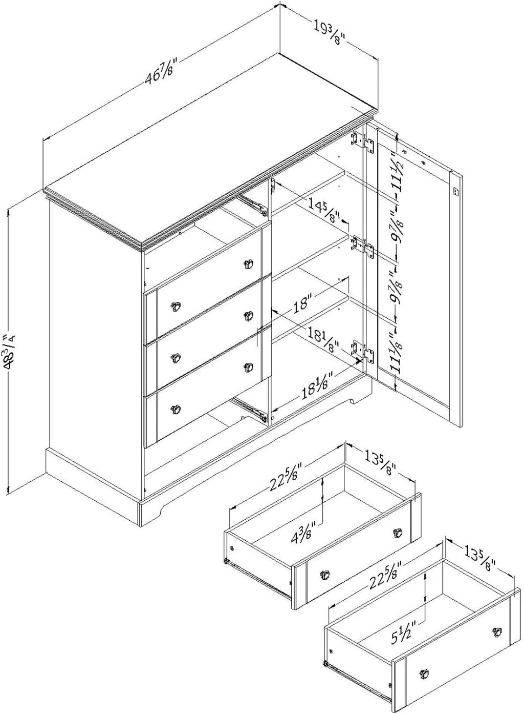 Winter Oak 5-Drawer Dresser with Cabinet Door F81017