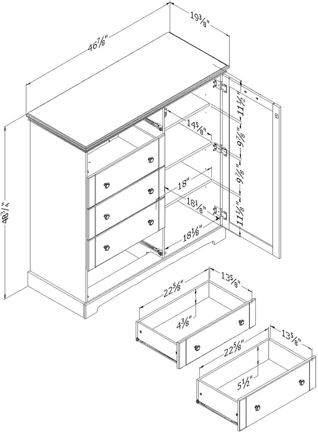Winter Oak 5-Drawer Dresser with Cabinet Door F81017