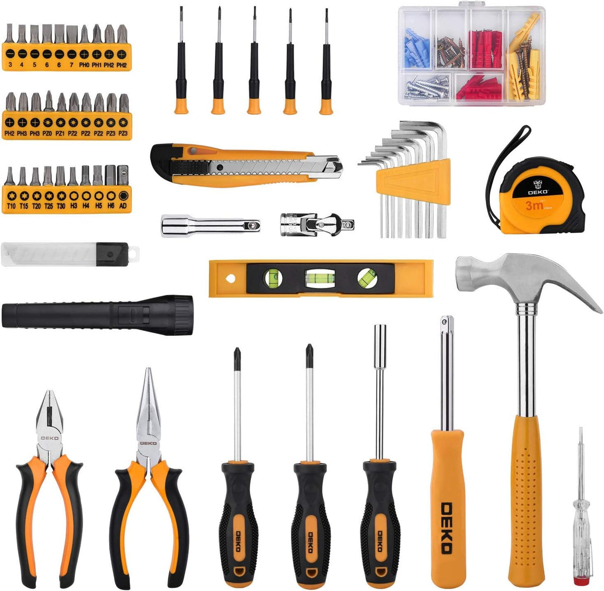 208 Piece General Household Hand Tool Kit with Plastic Toolbox Storage Case B9996