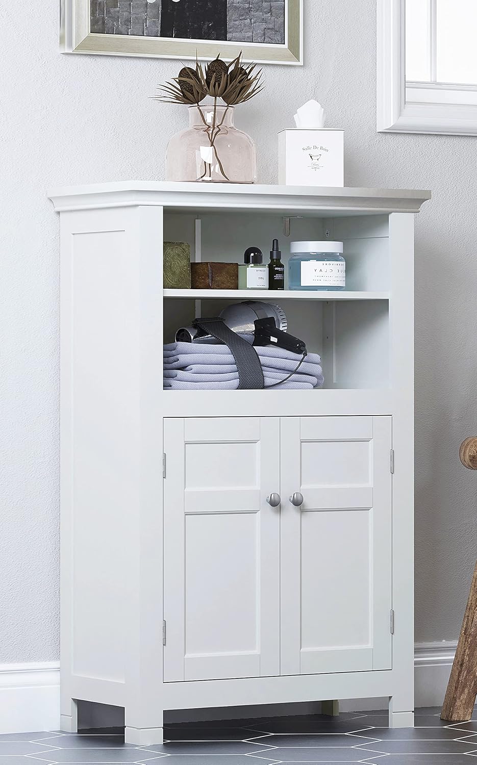 Freestanding Bathroom Cabinet with Drawer and Adjustable Shelf, White F8245