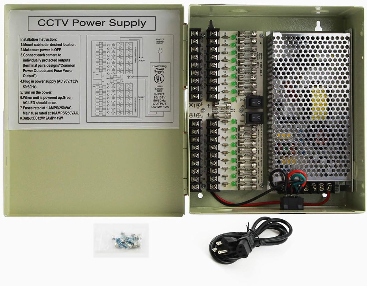 18 Outputs 12 Amp 12V DC CCTV Power Supply Box Y807