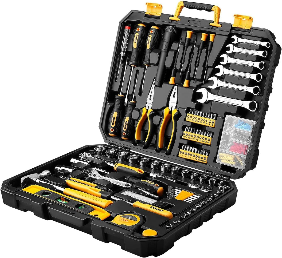 208 Piece General Household Hand Tool Kit with Plastic Toolbox Storage Case B9996