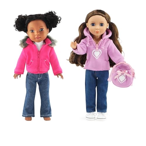 14.5-Inch 6-PC Fashion Doll Clothes & Accessory Set with Faux Fur Coat, Hoodie, Backpack and 2 Pairs of Jeans S23871