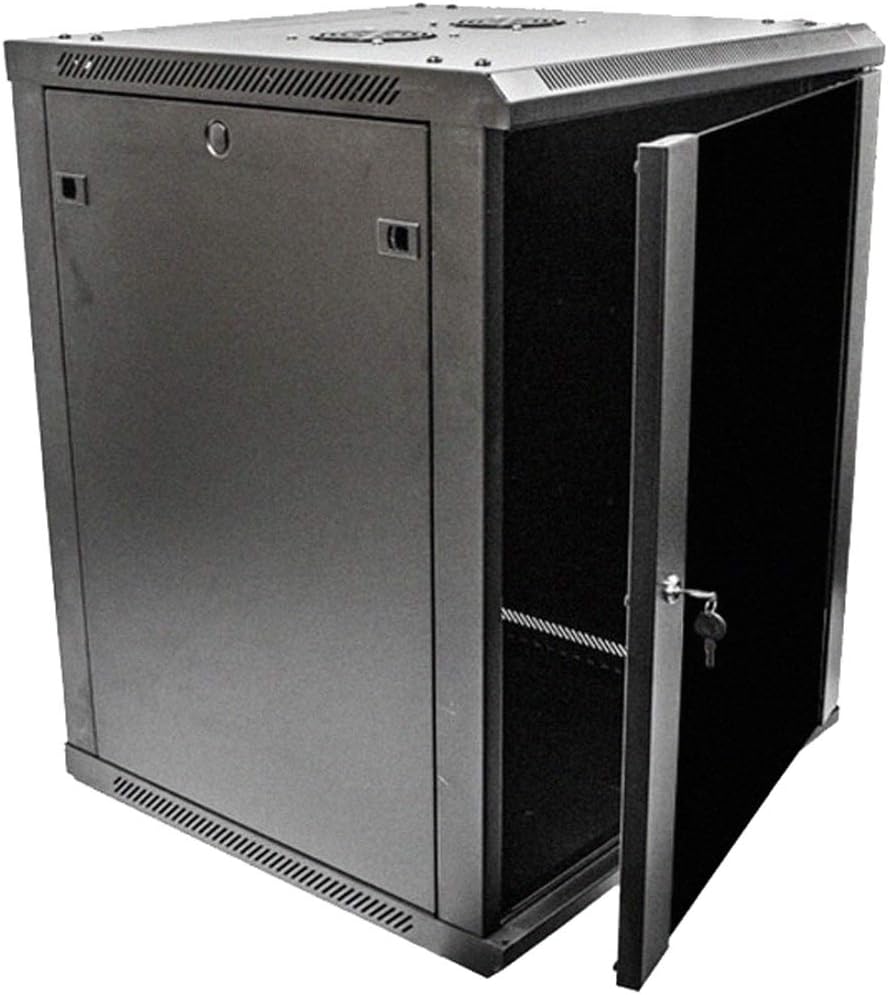 15U 19-Inch Server Network Rack with Locking Glass Door Black O56152