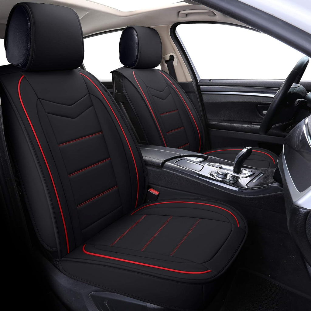 Waterproof Faux Leather Car Seat Covers Full Set Black-and-Red K85935