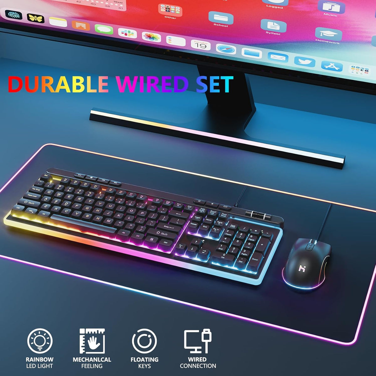104 Keys RGB Backlit Wired Gaming Keyboard and Mouse Combo K854497