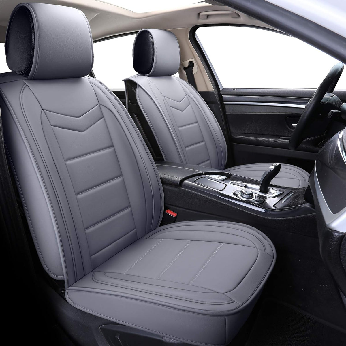 Waterproof Faux Leather Car Seat Covers Full Set Black-and-Red K85935
