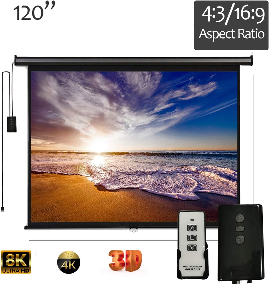 120 inch Motorized Projector Screen 4:3 with Remote Control O76374