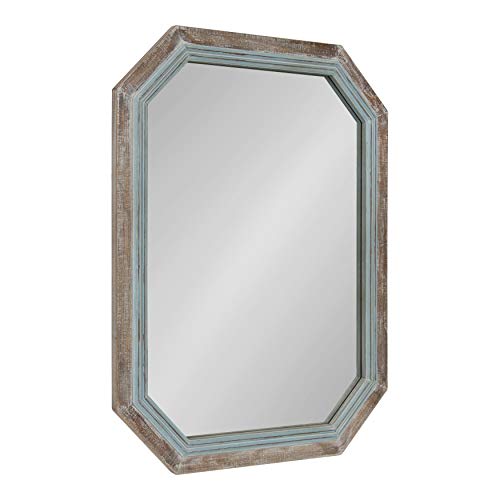 Large Rustic Octagon Wall Mirror, 36" x 28", Coastal Blue and Rustic Brown X6719