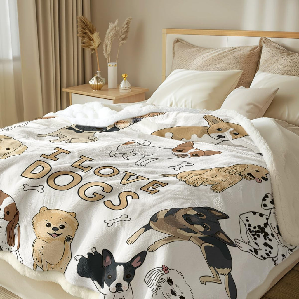 Puppy Print Sherpa Fleece Throw Blanket, Twin (60"X80") E37087