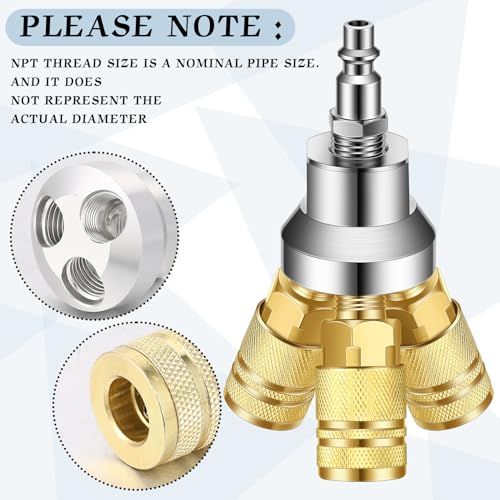 2 Pcs 3 Way Air Manifold Air Hose Splitter with 3 Steel Couplers and 1/4" Male NPT Plug G3207