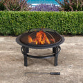 Black Steel Outdoor Fire Pit with Spark Screen and Fire Poker M4834