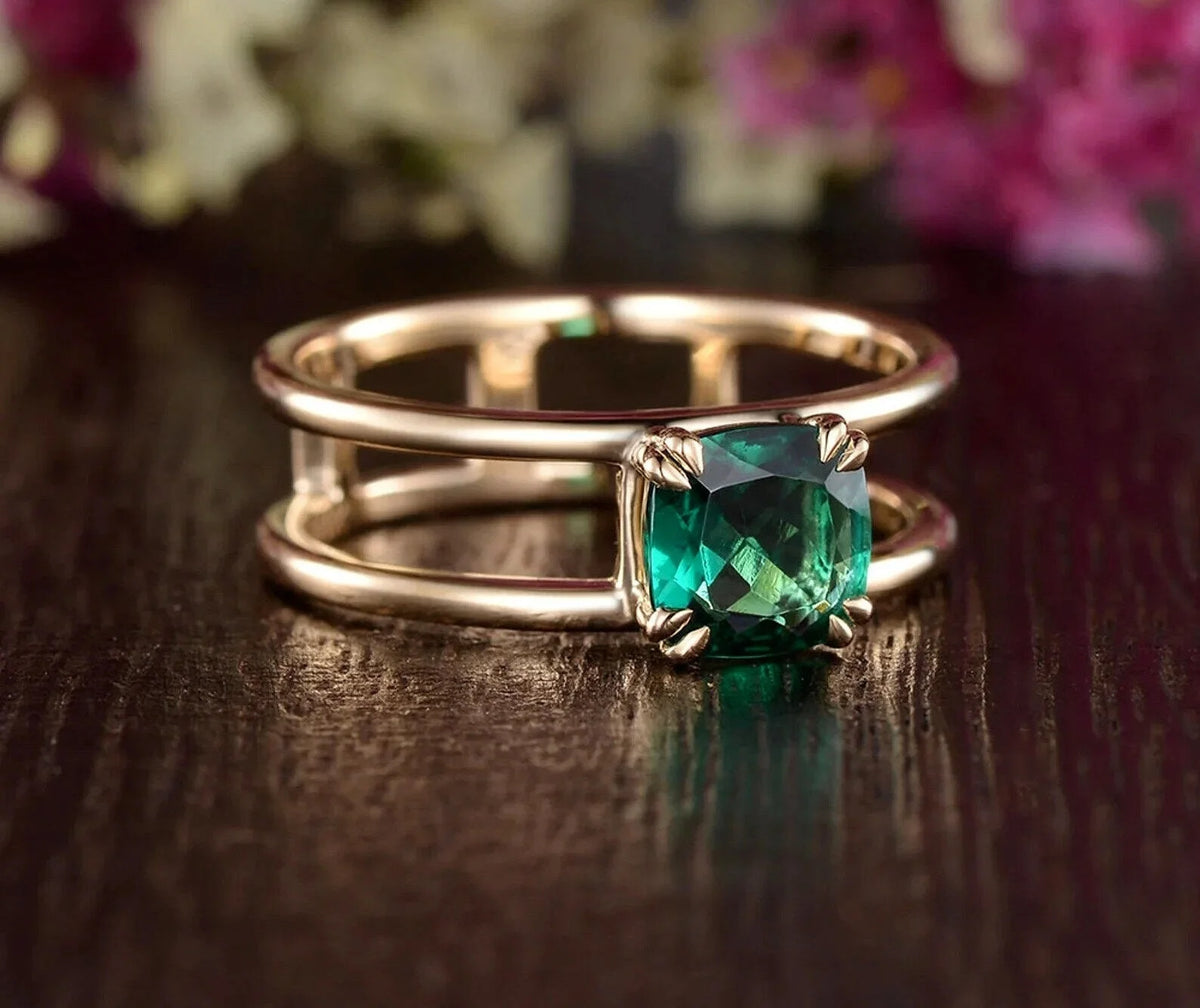 14k Rose Gold Green Emerald Ring L97225