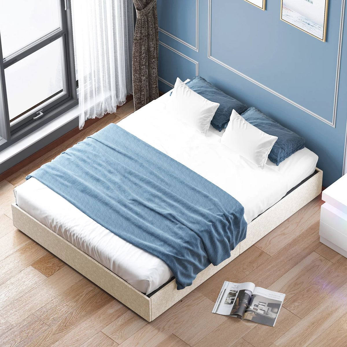 Queen Size Platform Bed Frame with 4 Drawers O72669