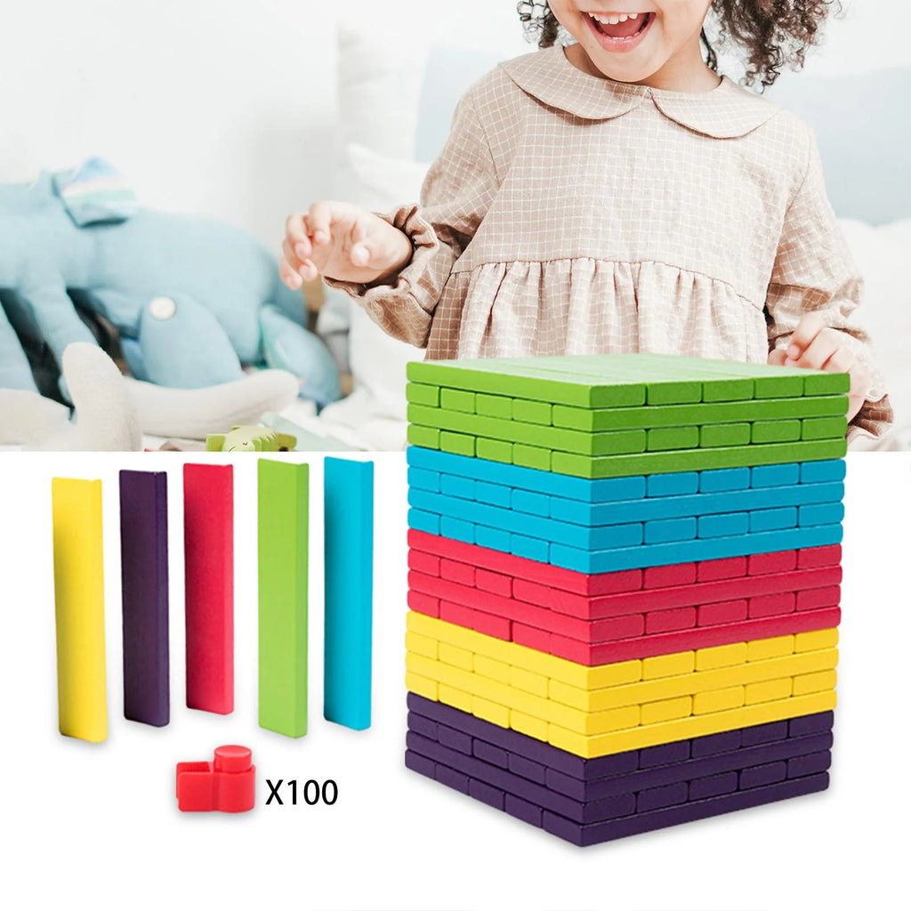 100 Pieces Wooden Blocks Stacking Game Building Kits Board Games U913370