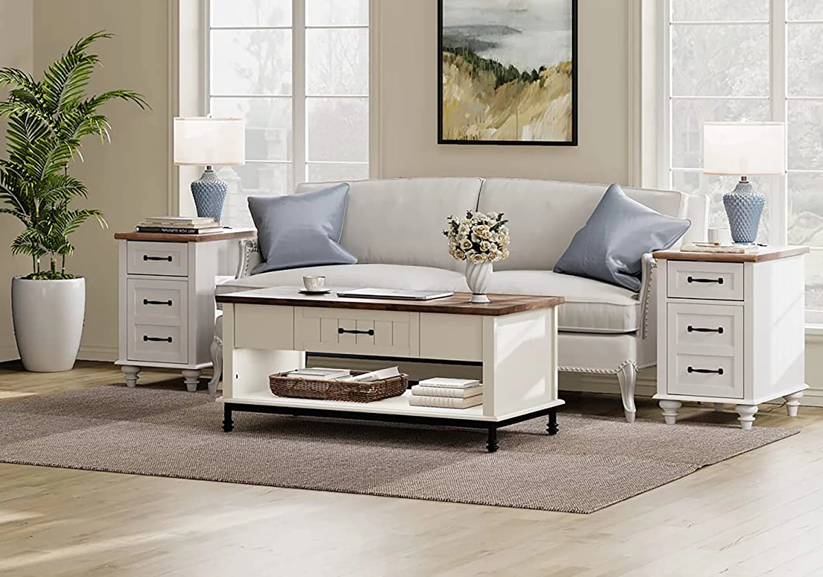 Farmhouse Coffee Table Set of 3 with Storage Drawer and Charging Station H855273