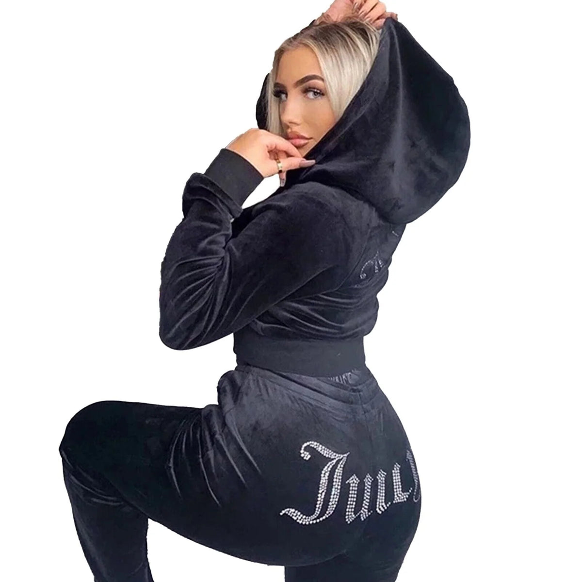 Velour 2-Piece Hoodie Tracksuit Set S269