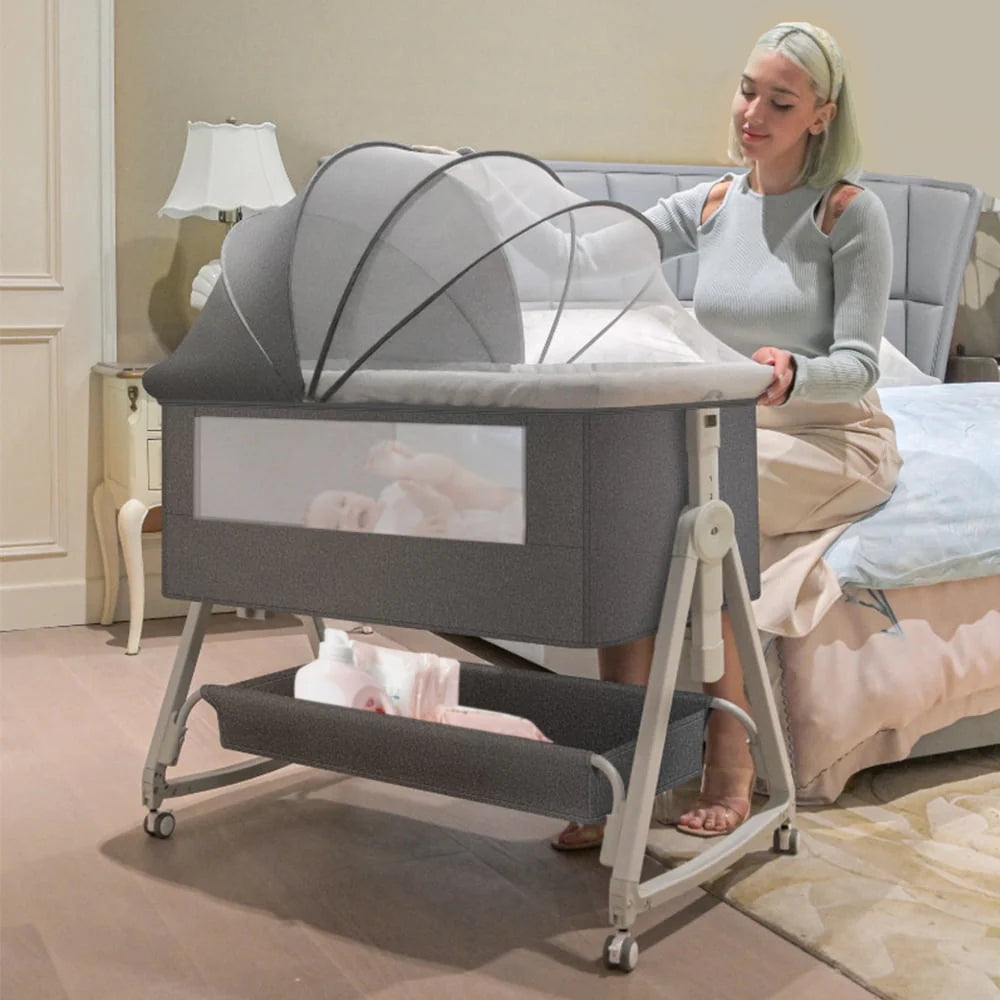 Baby Bassinet, 3 in 1 Bedside Sleeper with Storage Basket, Gray K4835