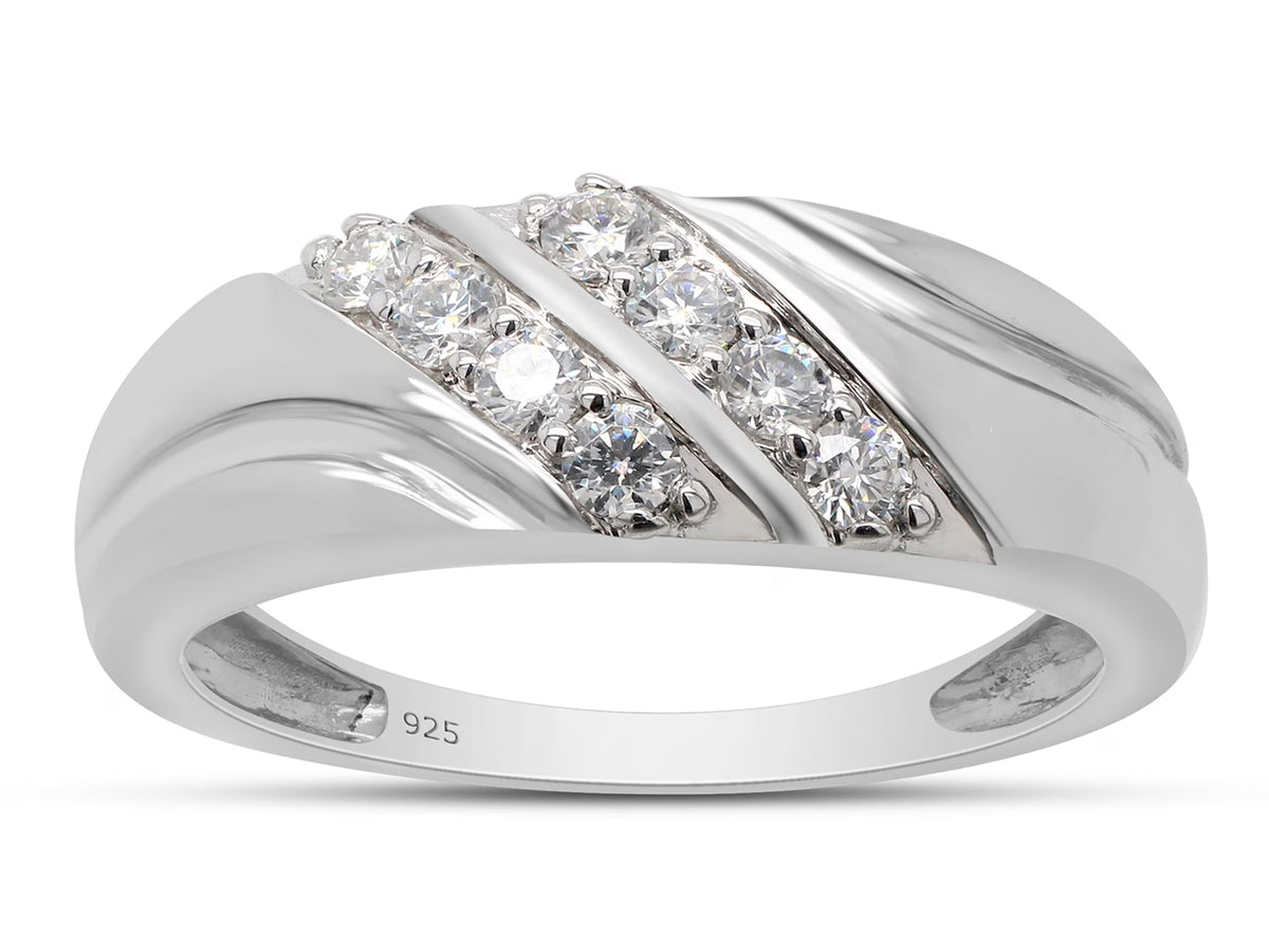 14K White Gold Over Sterling Silver Mens Wedding Band Ring G7528