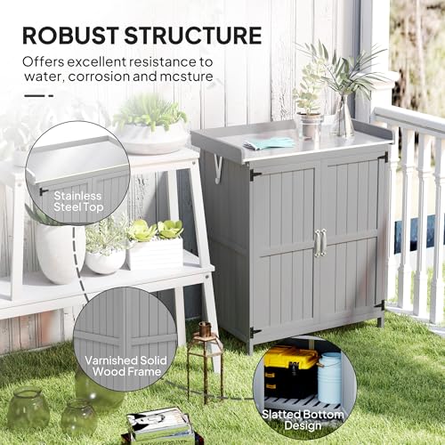 Outdoor Storage Cabinet with Metal Tabletop and Shelf C5835