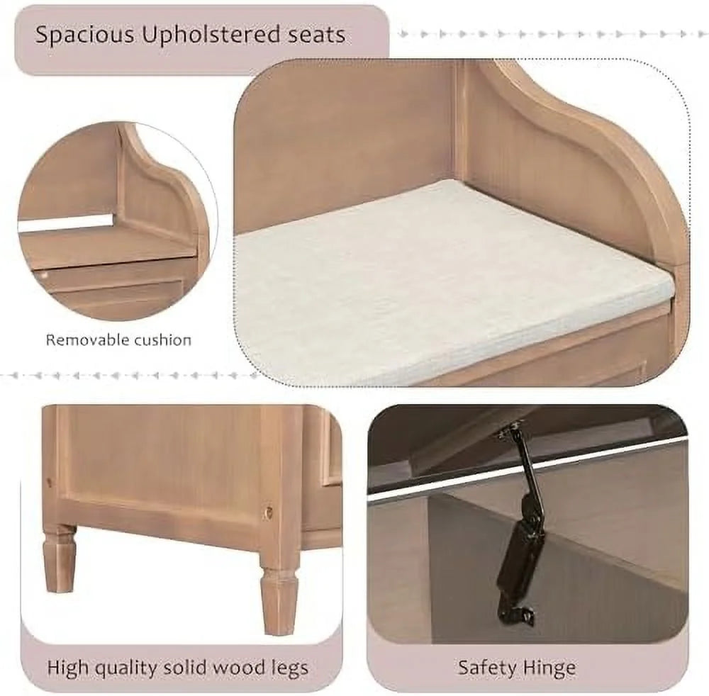 Rustic Multifunctional Bench with Removable Cushion and Hidden Storage I64737