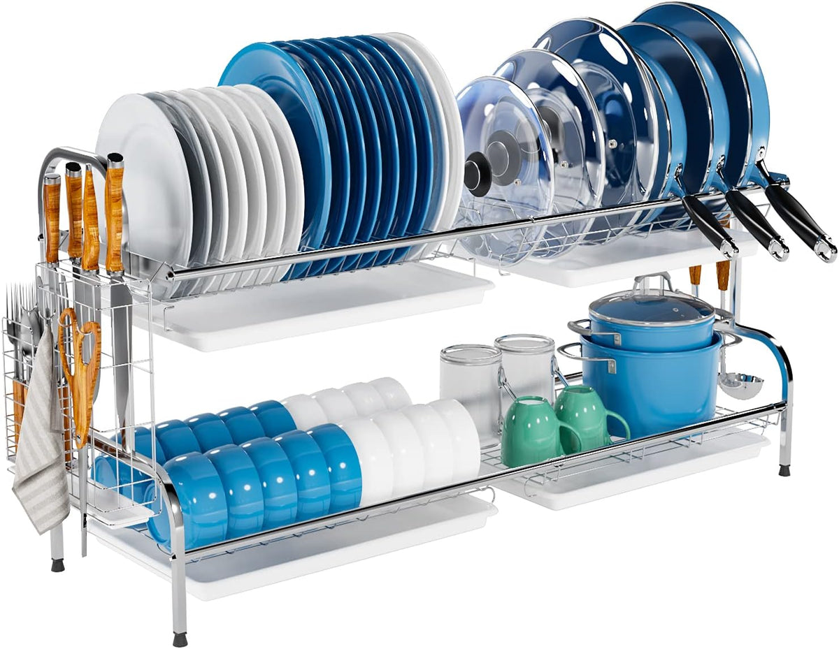 2 Tier Stainless Steel Dish Drying Rack with Drainboard R983034