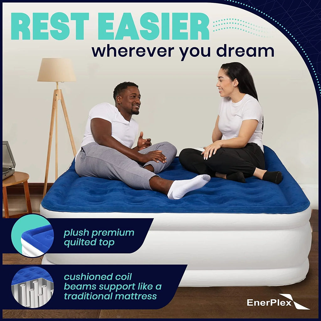 Queen 13 Inch Double Height Air Mattress with Built-in Pump F7326