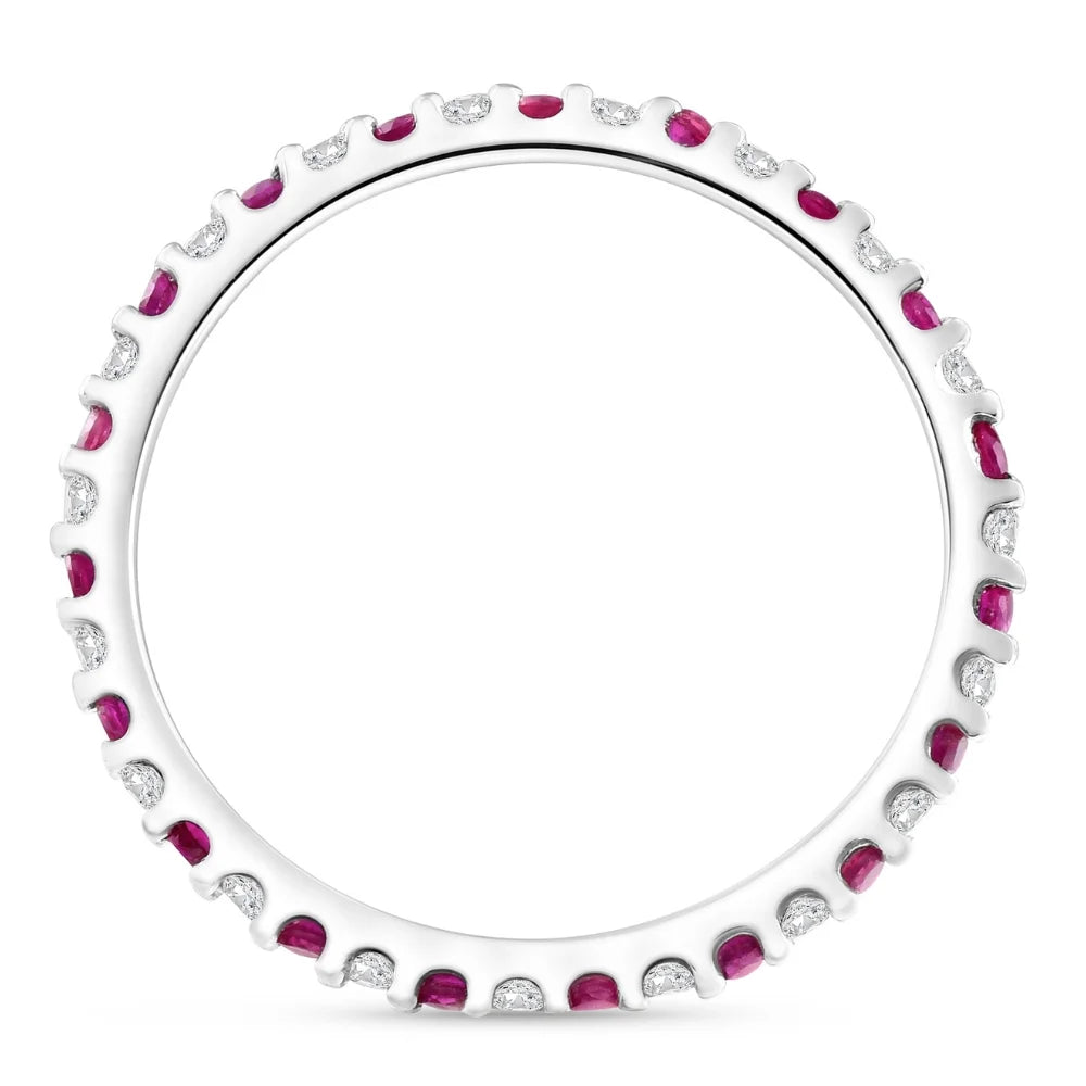 14k White Gold Ruby & Diamond Eternity Wedding Ring P97659
